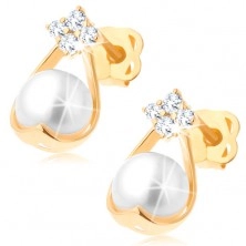 Brillant Ohrringe aus 585 Gold – vier Diamanten, Tropfenumriss mit einer weißen Perle