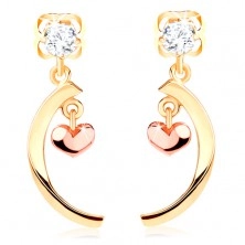 14K Gelbgold Diamant Ohrringe – klarer Brillant, glänzender Bogen, kleines abgerundetes Herz
