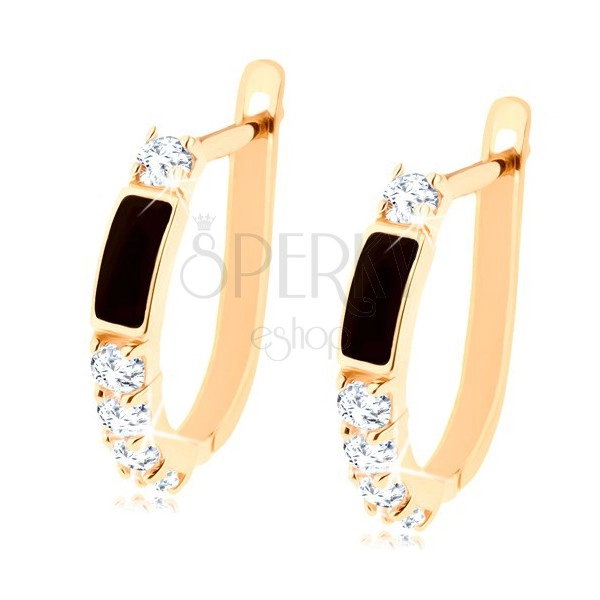 Brillant Ohrringe aus 585 Gold – schwarzes Rechteck, klare runde Diamanten