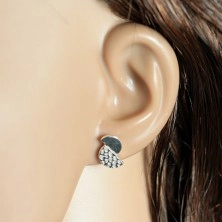 925 Silber Ohrringe, zwei Halbkreise – ein glatter und einer mit eingekerbten Grübchen