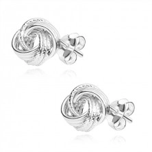 925 Silber Ohrringe, glänzender Knoten mit gerippten Linien, Ohrstecker