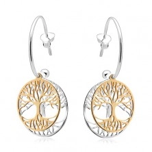 Zweifarbige Ohrringe aus 925 Silber, unvollständiger Kreis, Baum des Lebens in einem Kreis