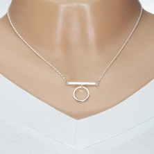925 Silber Halskette, glänzende Kette, Stäbchen und ein Kreis