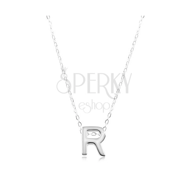 925 Silber Halskette, glänzende Kette, großer Großbuchstabe R