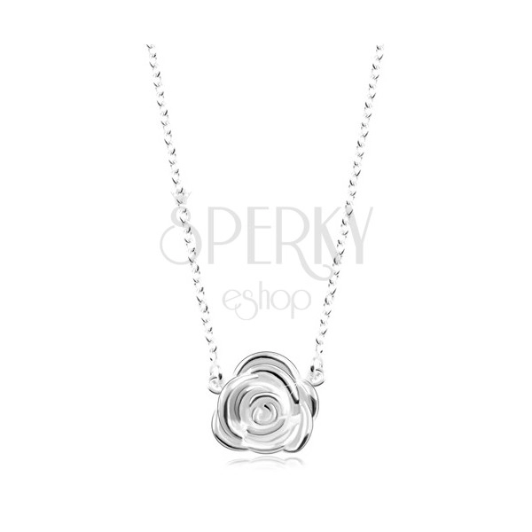 925 Silber Halskette, glänzende Kette, Rosenblüte