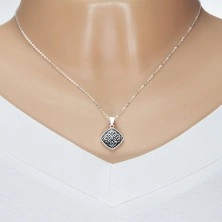 Einstellbare Halskette, 925 Silber, Anhänger mit schwarzer Glasur und Ornamenten