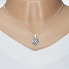 925 Silber Halskette, Herz mit Patina und Ornamenten