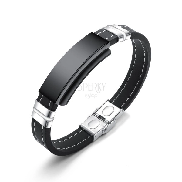Armband mit einem schwarzen Gummistreifen und einer glänzenden schwarzen Platte