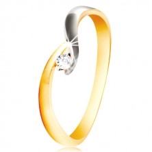 585 Gold Ring - gebogene zweifarbige Ringschiene, glitzernder klarer Zirkon
