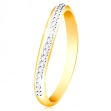 14K Gold Ring - glitzernder gewellter Streifen aus klaren Zirkonen und Weißgold