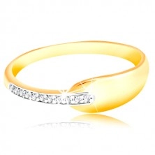 Ring aus 585 Gold - glänzender abgerundeter Tropfen und glitzernder Streifen aus klaren Zirkonen