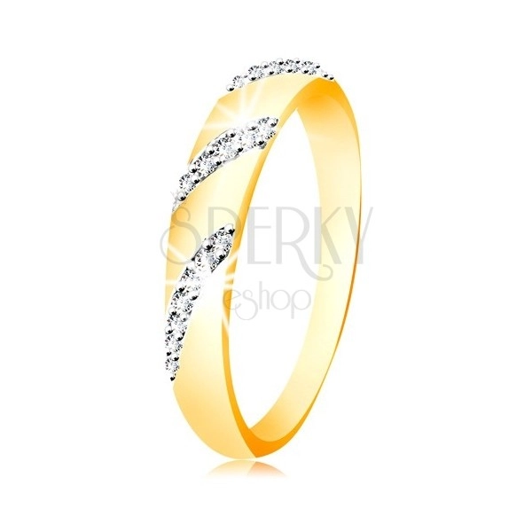 14K Gold Ring mit abgerundeter Oberfläche und schrägen Zirkon Linien
