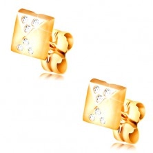 Ohrringe aus 14K Gelbgold, glänzende kleine Pyramide, kleine klare Zirkone
