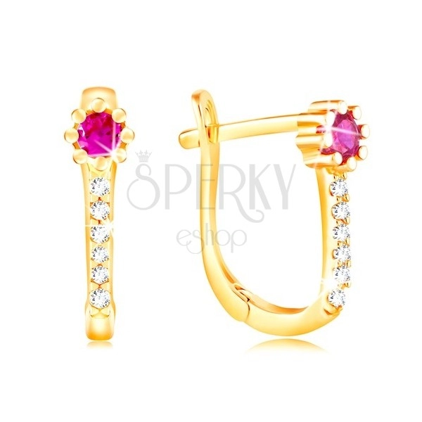 Ohrringe aus 14K Gelbgold - rosa Zirkon Blume, klare glitzernde Linie