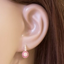 Ohrringe aus 14K Gelbgold - glitzernde Blume aus rosa und klaren Zirkonen