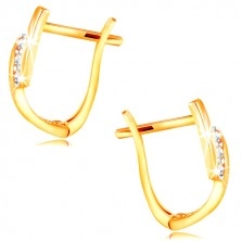 14K Gold Ohrringe - schräge Linie aus klaren Zirkonen zwischen glänzenden Streifen