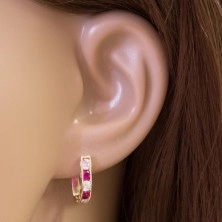 Ohrringe aus 14K Gelbgold - Bogen aus Zirkonen in klarer und rosa Farbe