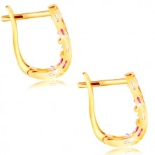Ohrringe aus 14K Gelbgold - Bogen aus Zirkonen in klarer und rosa Farbe