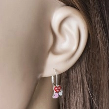 925 Silber Ohrringe, drei rosa und weiße glasierte Herzen