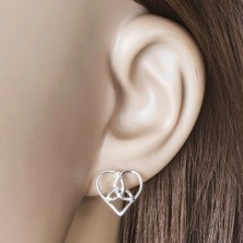 925 Silber Ohrringe, dünner Herzumriss mit keltischem Knoten in der Mitte