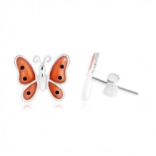 925 Silber Ohrringe, Schmetterling mit orange glasierten Flügeln