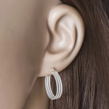925 Silber Ohrringe - drei gerippte Kreise, 20 mm