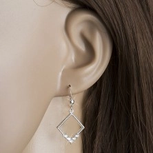 Schmuckset Ohrringe und Halskette - 925 Silber, Rhombus-Umriss, klare Zirkone, Einschnitte
