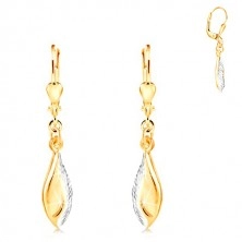 14K Gold Ohrringe - glänzendes Blatt mit Einschnitten und Weißgold geschmückt