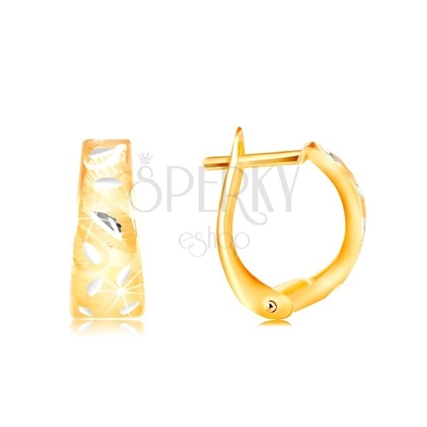 14K Gold Ohrringe - matter Bogen mit glänzenden Blättern aus Weißgold