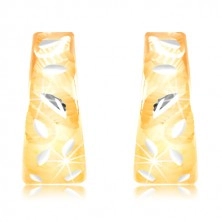 14K Gold Ohrringe - matter Bogen mit glänzenden Blättern aus Weißgold