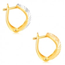 585 Gold Ohrringe - gewölbter Bogen mit schrägen Einschnitten, Weiß und Gelbgold