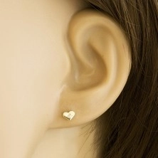 Ohrringe aus 14K Gelbgold - symmetrisches Herz mit klarem Zirkon