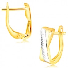 Ohrringe aus 14K Gold - zweifarbige gekreuzte Streifen, schräge Einschnitte