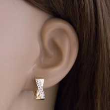 Ohrringe aus 14K Gold - zweifarbige gekreuzte Streifen, glitzernde Einschnitte