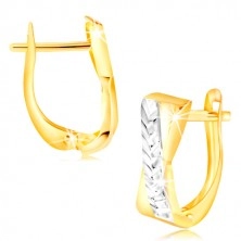 Ohrringe aus 14K Gold - zweifarbige gekreuzte Streifen, glitzernde Einschnitte