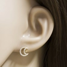 Ohrringe aus 14K Gelbgold - Kontur der Mondsichel mit Zirkonen besetzt