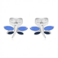 Ohrringe aus 14K Weißgold - Libelle mit blauer Glasur auf den Flügeln
