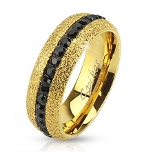 Stahl Ring in goldener Farbe, glitzernd, Zirkon Streifen, 6 mm