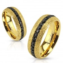 Stahl Ring in goldener Farbe, glitzernd, Zirkon Streifen, 6 mm