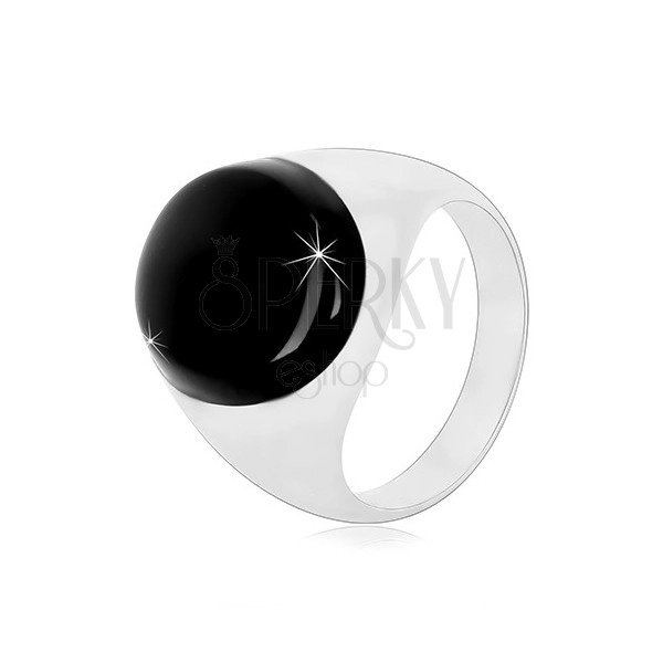 925 Silber Ring mit einer schwarzen ovalen Glasur und glänzender Ringschiene
