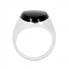 925 Silber Ring mit einer schwarzen ovalen Glasur und glänzender Ringschiene