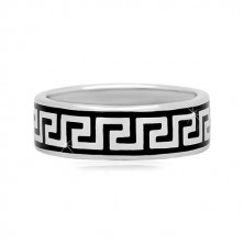 925 Silber Ring mit schwarzem griechischem Schlüssel Muster, 6 mm