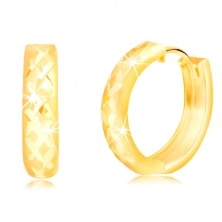 Ohrringe aus 14K Gelbgold - matter Kreis mit glänzendem Gitter