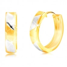 Ohrringe aus 14K Gold - matte zweifarbige Streifen mit glänzenden Linien