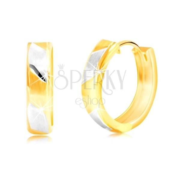 Ohrringe aus 14K Gold - matte zweifarbige Streifen mit glänzenden Linien