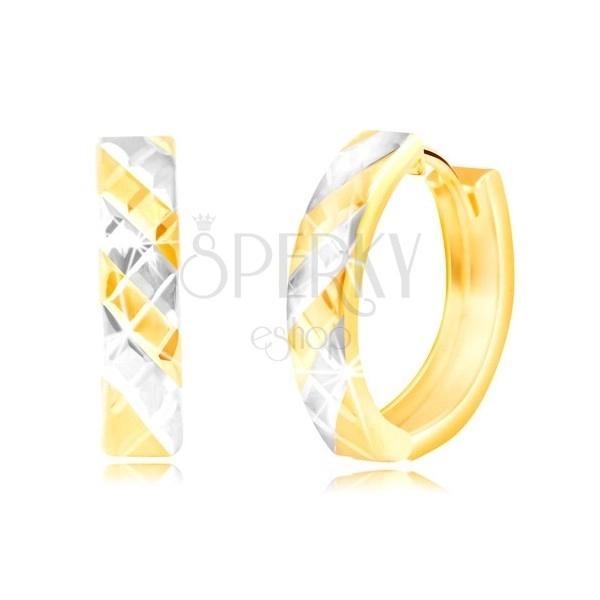 Ovale Ohrringe aus kombiniertem 585 Gold - zweifarbiger Streifen und Gitter