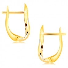 14K Gold Ohrringe - Blatt mit dekorativ geschliffener Linie aus Weißgold