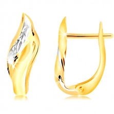 14K Gold Ohrringe - Blatt mit dekorativ geschliffener Linie aus Weißgold