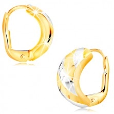 Kombinierte 14K Gold Ohrringe – breiterer Bogen mit Streifen und Gitter