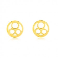 585 Gelbgold Ohrringe – Kreis mit natürlichem Perlmutt und drei Ringe
